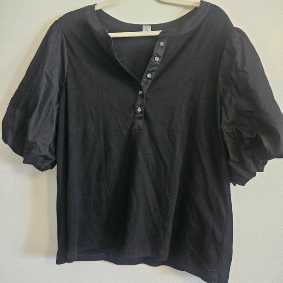 Old Navy XXL Black Ribbed Knit Top with Puff sleeves - Picture 1 of 5